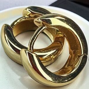 NEW Yellow Gold-Plated 925 Sterling Silver Chubby Wide 11.5mm Huggie Hoops